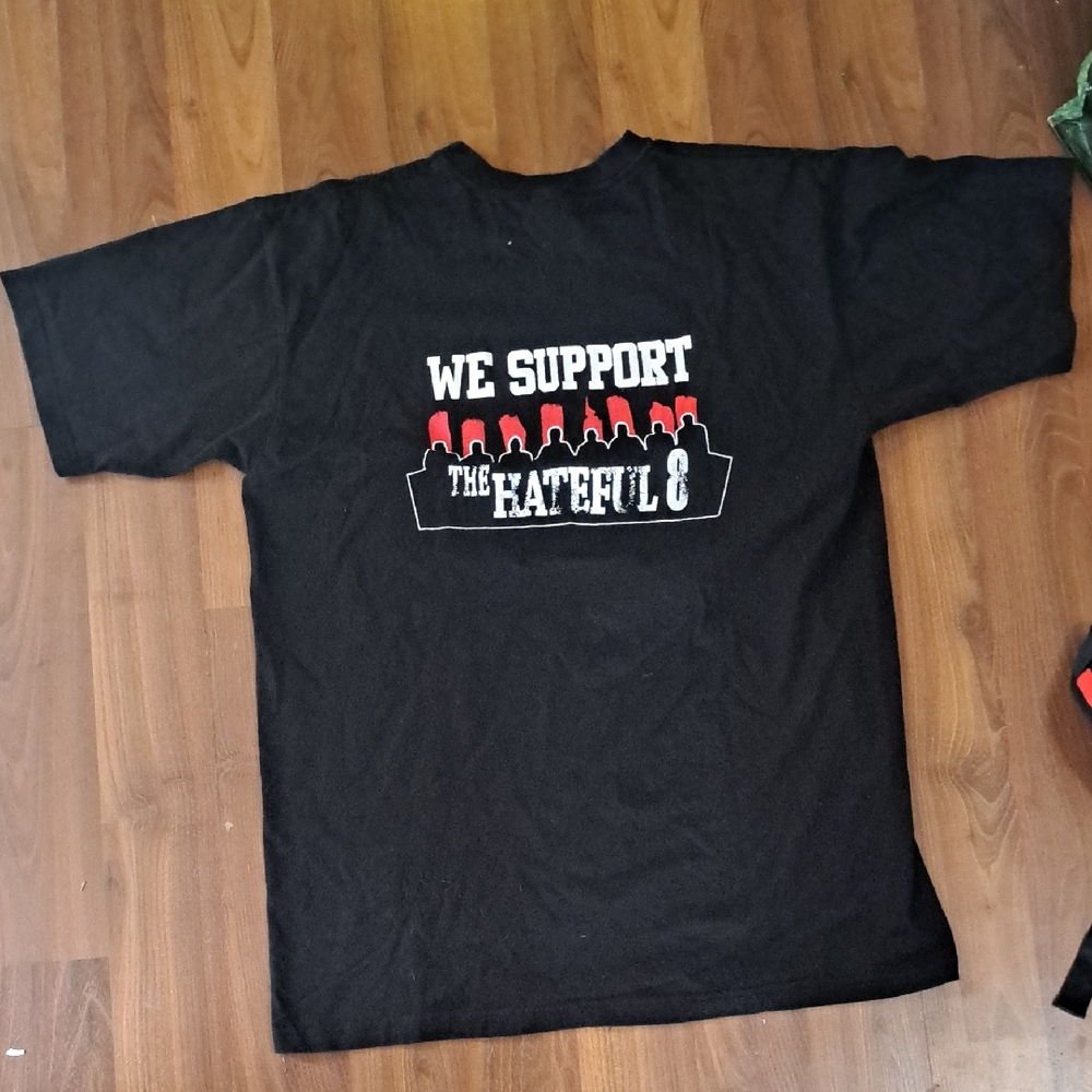 Black Short-Sleeve Graphic Tee with 'We Support The Hateful 8' Print